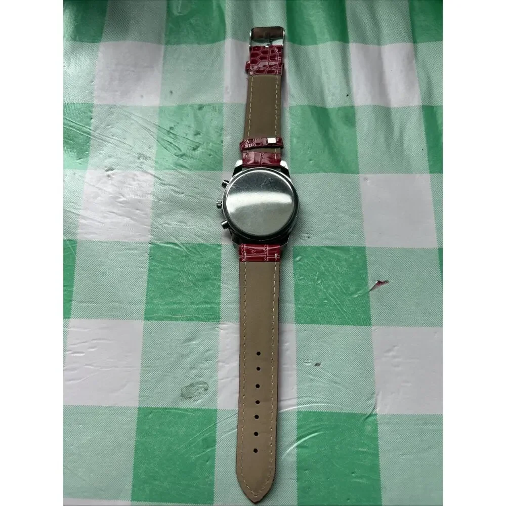 Dgjud Dark Silver Tone Red Dial And Band Quartz Watch